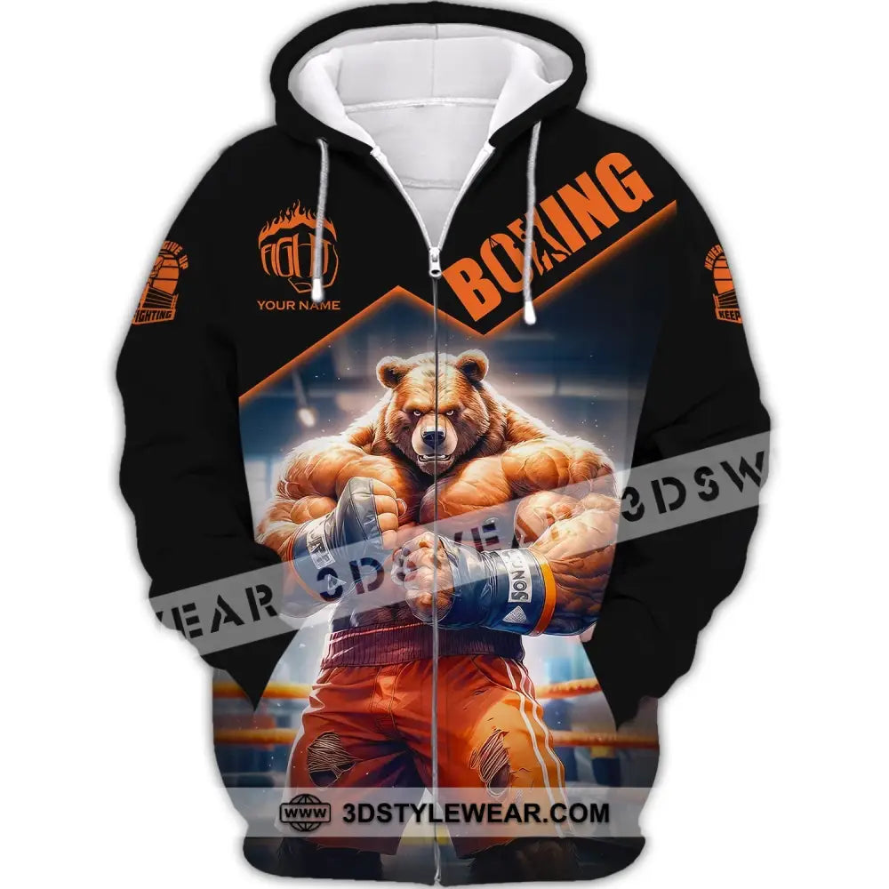 Man Shirt Boxing Custom Name T-Shirt Bear Gift For Lover Zipper Hoodie / S