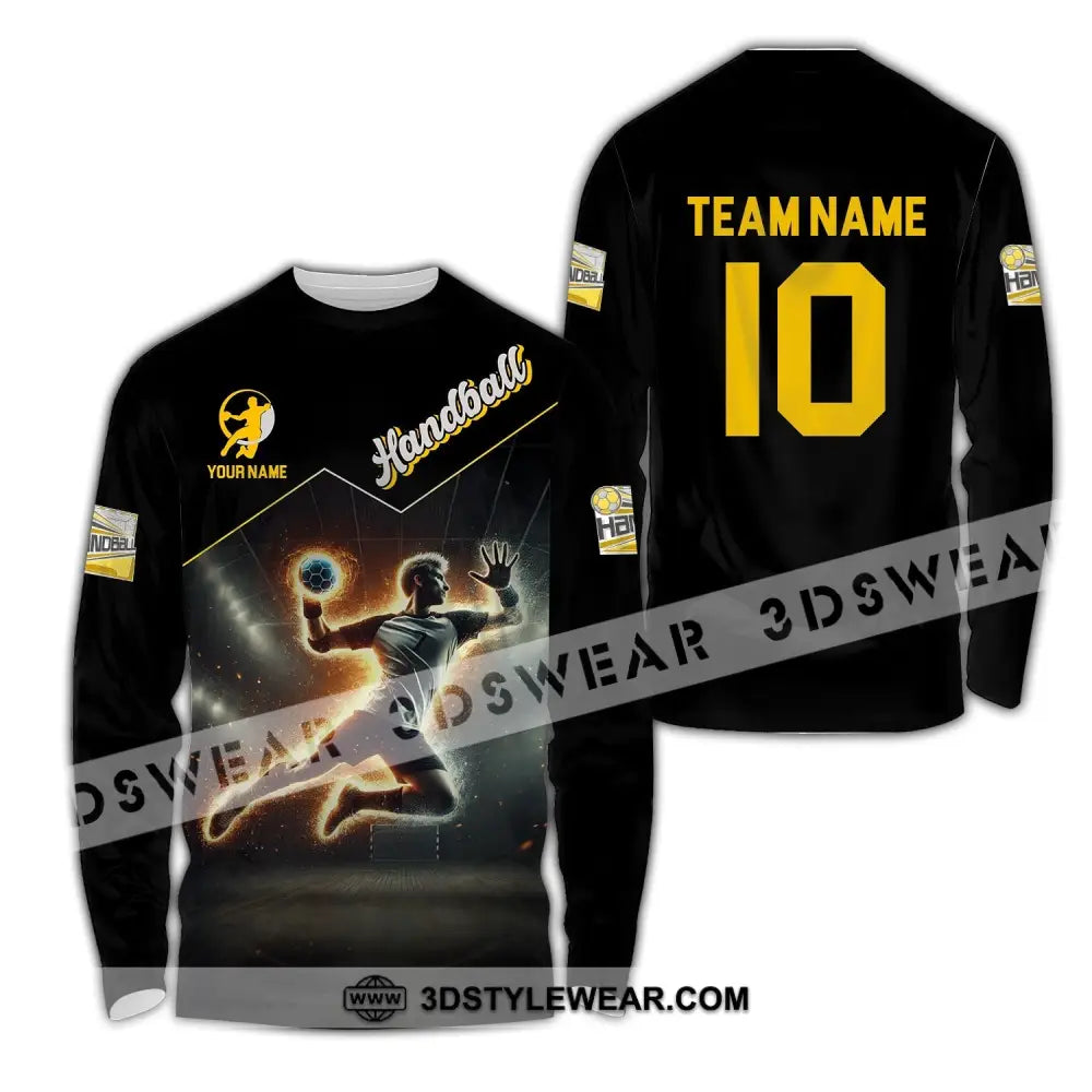 Man Shirt Custom Name And Number Handball Player Hoodie Polo Long Sleeve / S T-Shirt