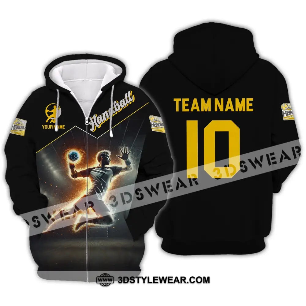 Man Shirt Custom Name And Number Handball Player Hoodie Polo Long Sleeve Zipper / S T-Shirt