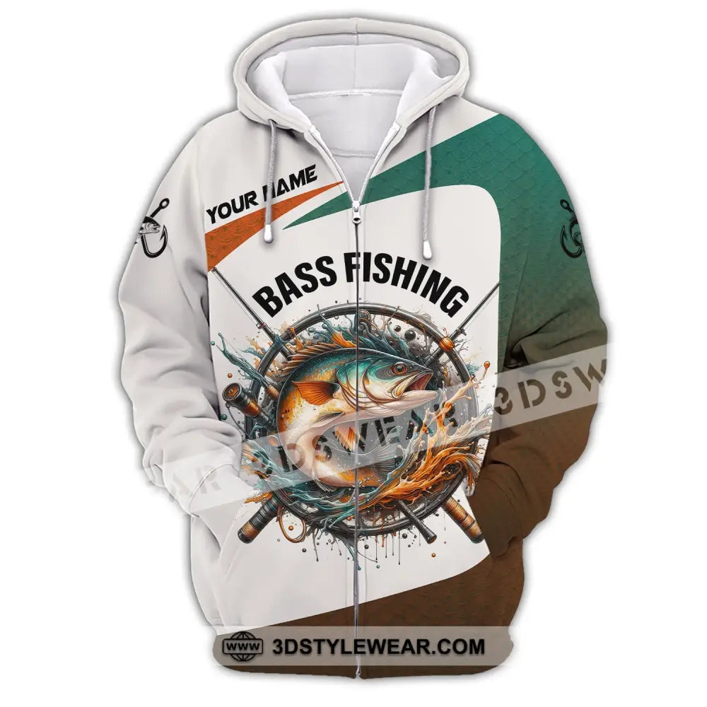 Man Shirt Custom Name Bass Fishing Lover Hoodie Polo Long Sleeve Zipper / S T-Shirt