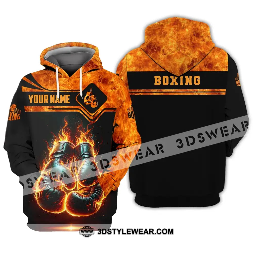 Man Shirt Custom Name Boxing Fire Polo Long Sleeve Gift For Lover Hoodie / S T-Shirt