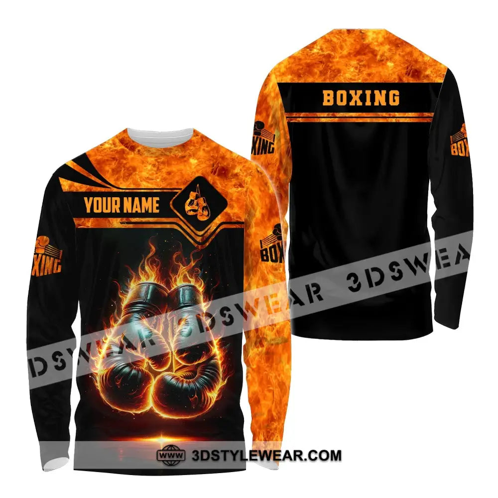 Man Shirt Custom Name Boxing Fire Polo Long Sleeve Gift For Lover / S T-Shirt