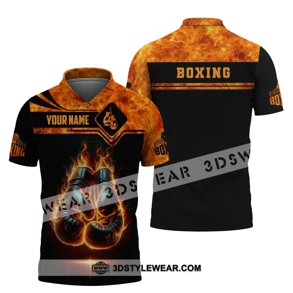 Man Shirt Custom Name Boxing Fire Polo Long Sleeve Gift For Lover / S T-Shirt