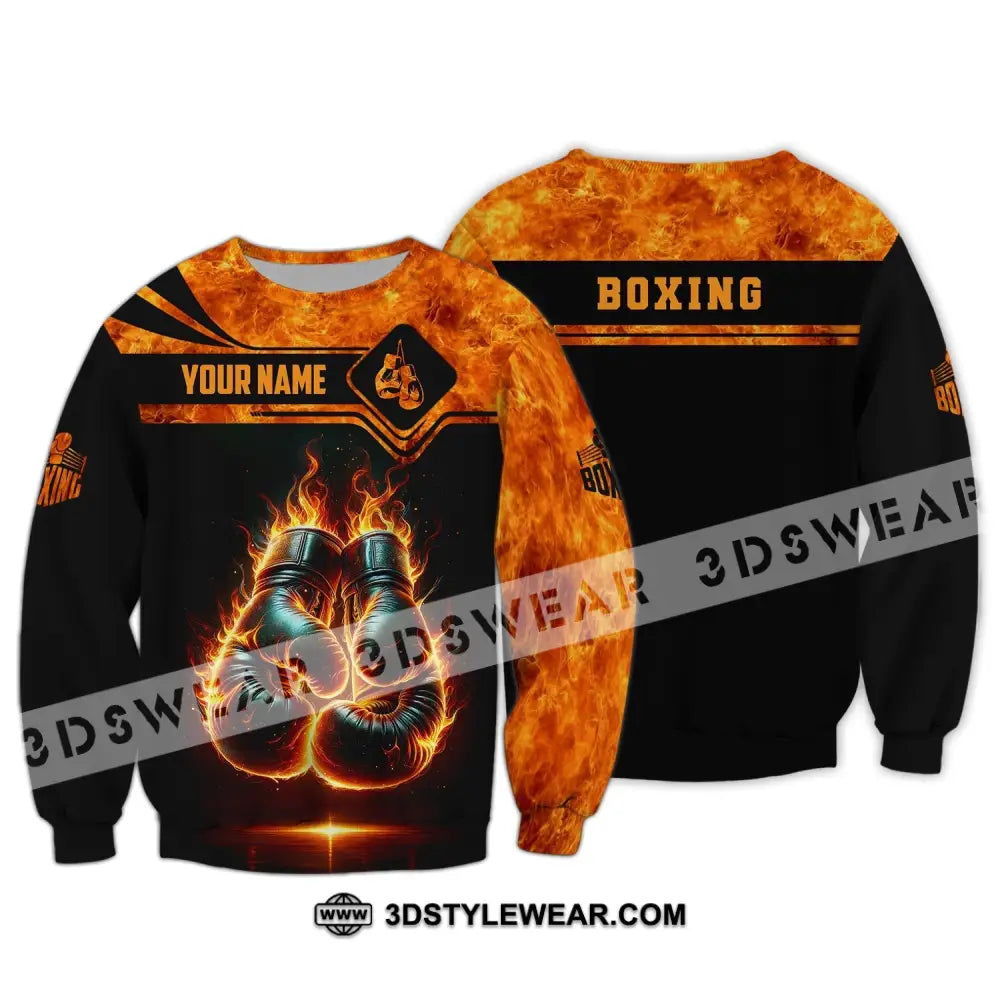 Man Shirt Custom Name Boxing Fire Polo Long Sleeve Gift For Lover / S T-Shirt