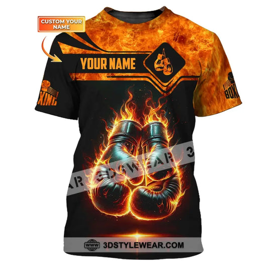 Man Shirt Custom Name Boxing Fire Polo Long Sleeve Gift For Lover T-Shirt