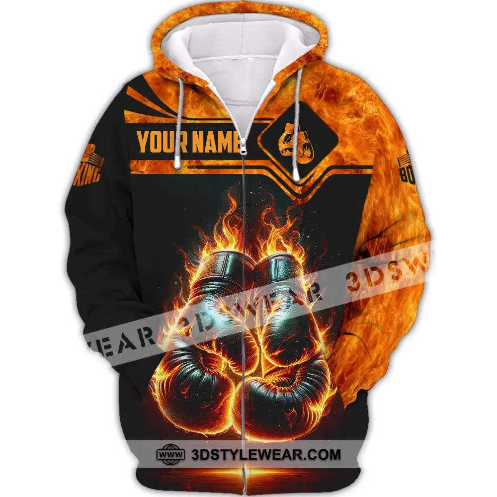 Man Shirt Custom Name Boxing Fire Polo Long Sleeve Gift For Lover Zipper Hoodie / S T-Shirt