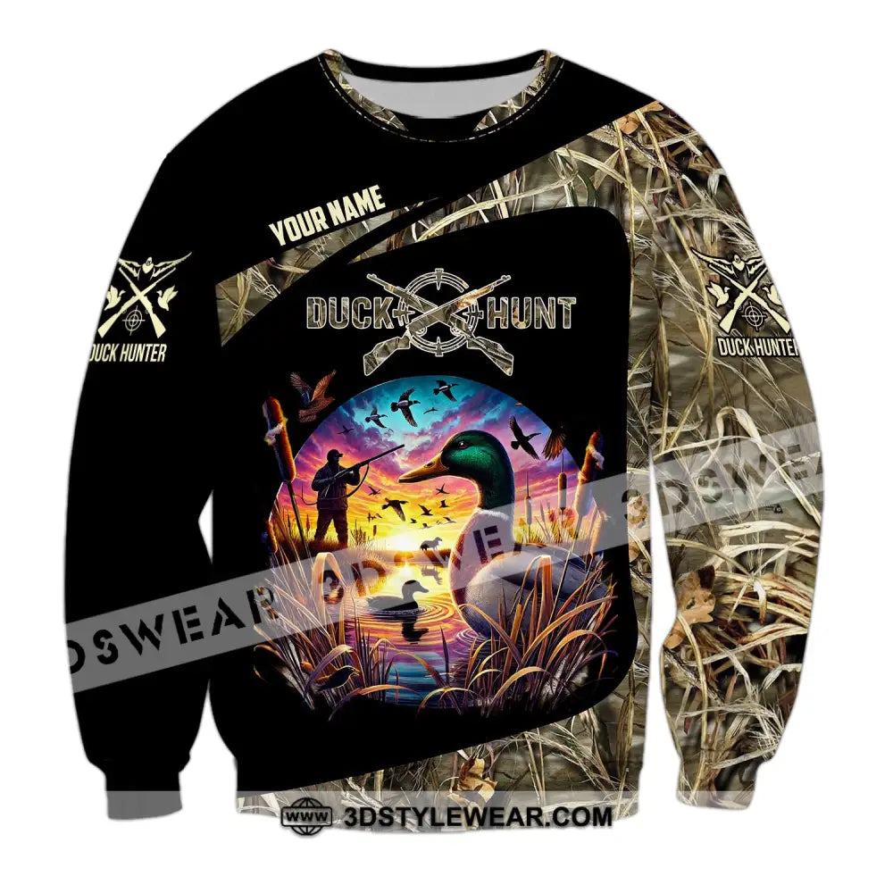 Man Shirt Custom Name Duck Hunter Hunting T-Shirt Hoodie Long Sleeve / S T-Shirt