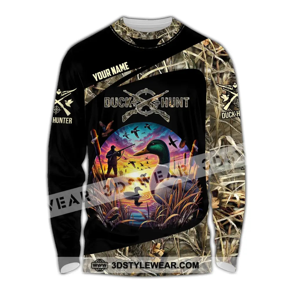 Man Shirt Custom Name Duck Hunter Hunting T-Shirt Hoodie Long Sleeve / S T-Shirt