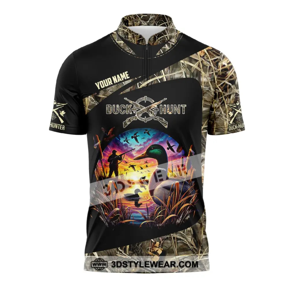 Man Shirt Custom Name Duck Hunter Hunting T-Shirt Hoodie Long Sleeve Zipper Polo / S T-Shirt