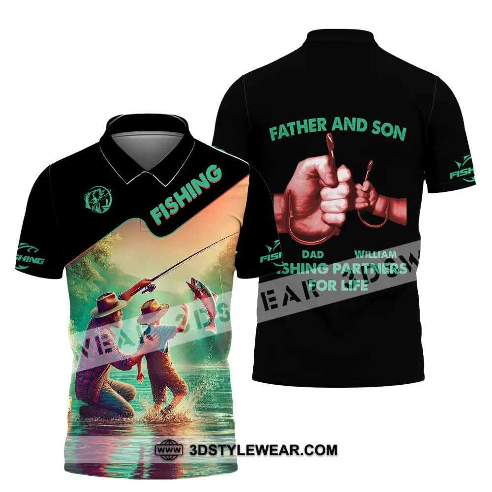 Man Shirt Custom Name Fishing Father And Son Partner Polo / S T-Shirt