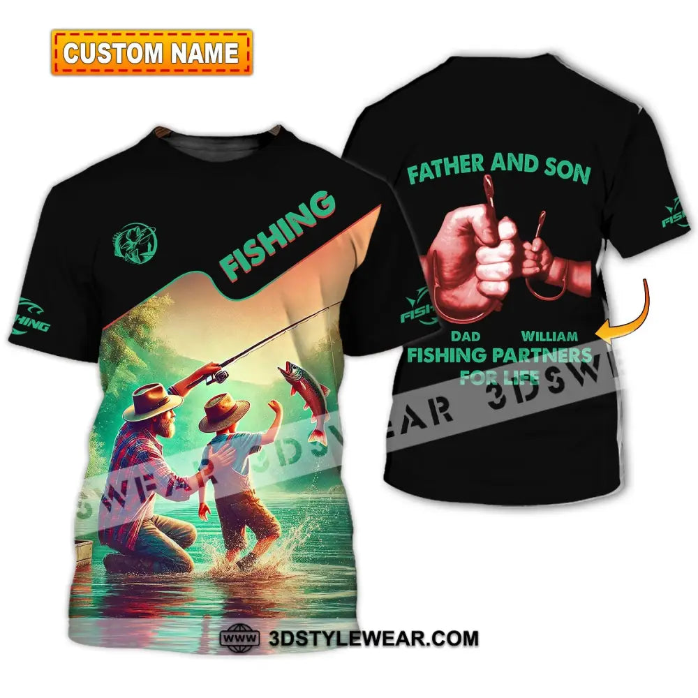 Man Shirt Custom Name Fishing Father And Son Partner T-Shirt