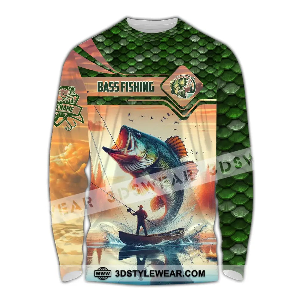 Man Shirt Custom Name Fishing Lover Bass Hoodie Polo Long Sleeve / S T-Shirt