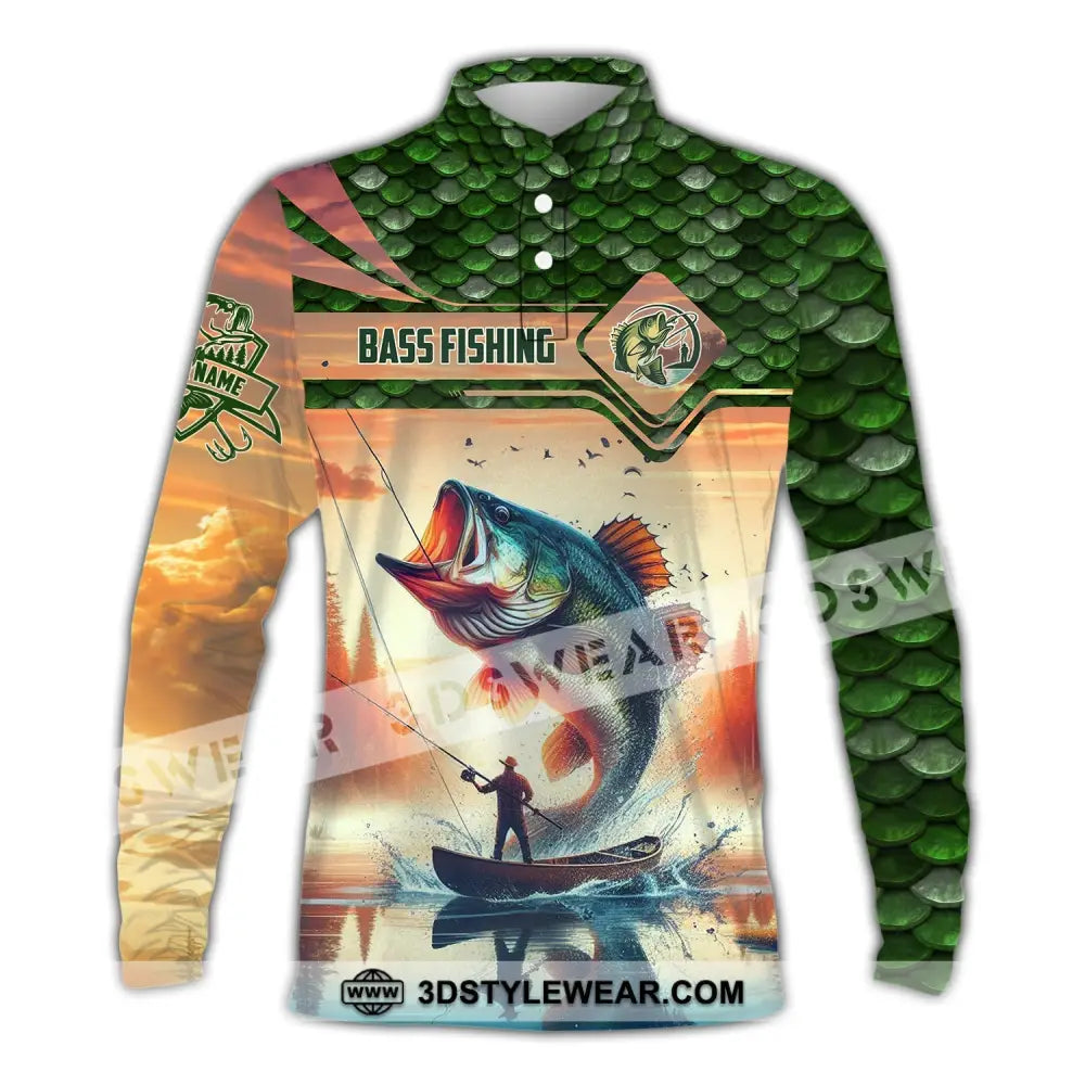 Man Shirt Custom Name Fishing Lover Bass Hoodie Polo Long Sleeve / S T-Shirt