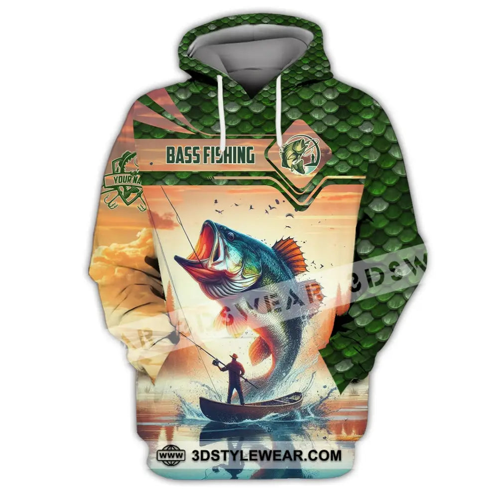 Man Shirt Custom Name Fishing Lover Bass Hoodie Polo Long Sleeve / S T-Shirt