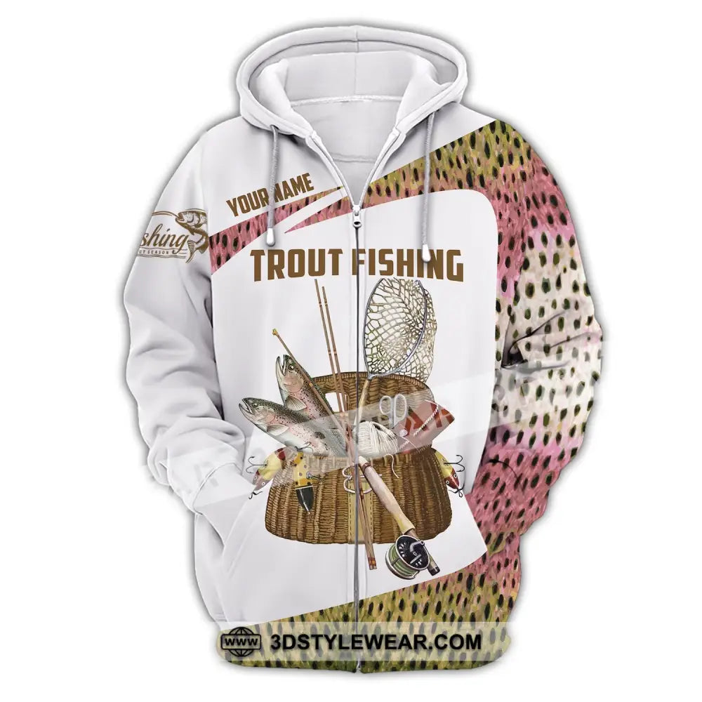 Man Shirt Custom Name Fishing Lover Trout Hoodie Polo Long Sleeve Zipper / S T-Shirt