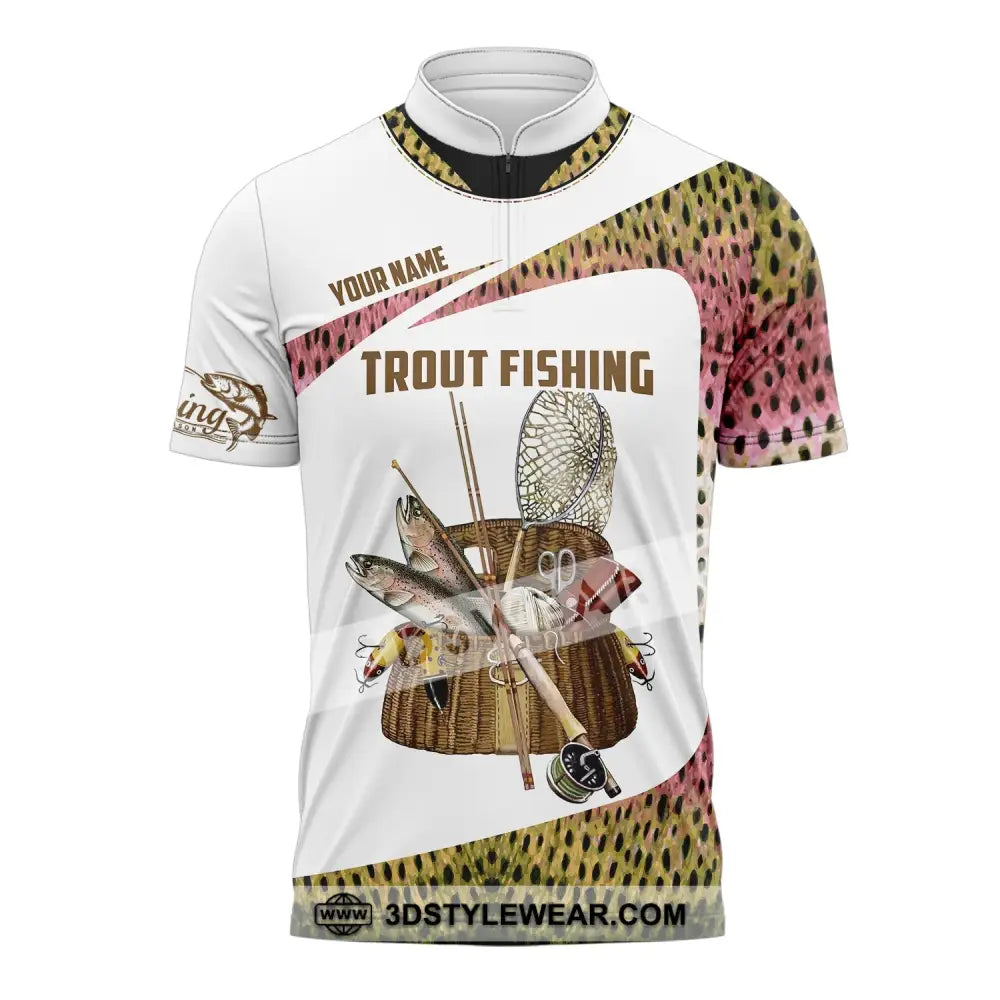 Man Shirt Custom Name Fishing Lover Trout Hoodie Polo Long Sleeve Zipper / S T-Shirt