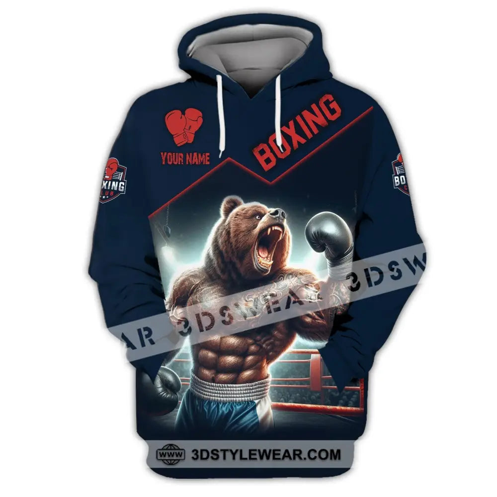 Man Shirt Custom Name For Boxing Lover Bear Hoodie Polo Long Sleeve / S T-Shirt