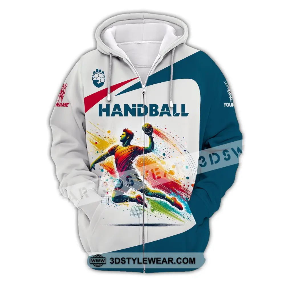 Man Shirt Custom Name For Handball Player Hoodie Polo Long Sleeve Zipper / S T-Shirt