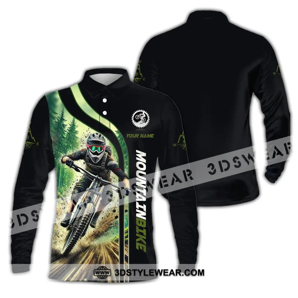 Man Shirt Custom Name For Mountain Bike Lover Polo Long Sleeve Gift / S T-Shirt