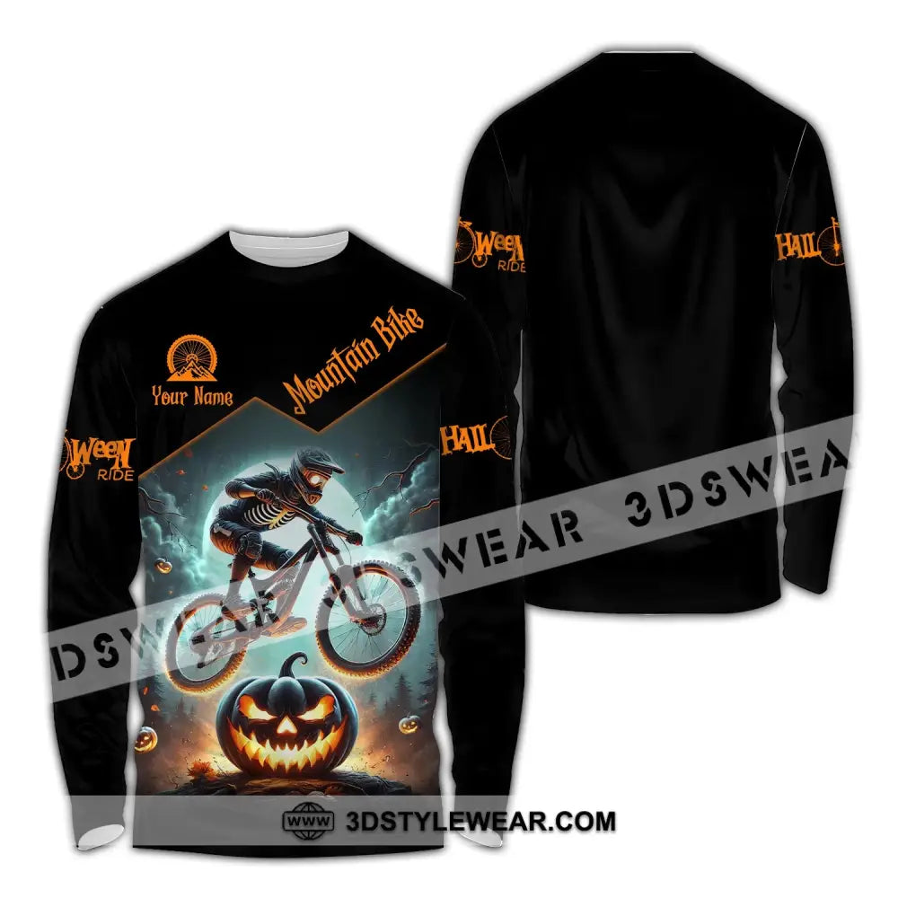 Man Shirt Custom Name Halloween Mountain Bike Lover T-Shirt Long Sleeve / S T-Shirt