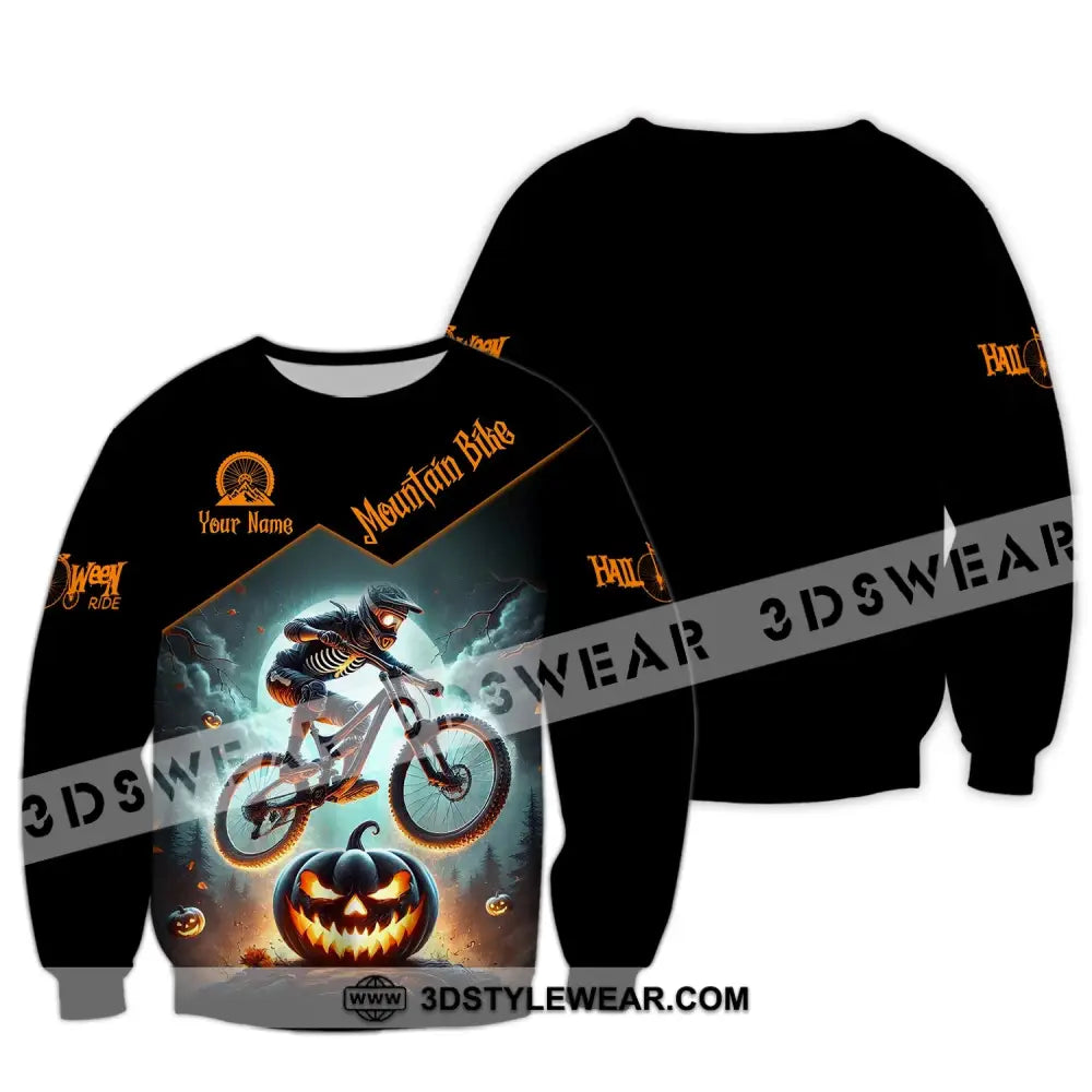 Man Shirt Custom Name Halloween Mountain Bike Lover T-Shirt Long Sleeve / S T-Shirt