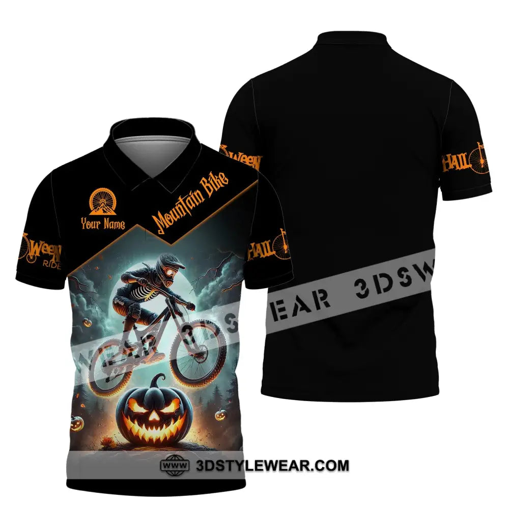 Man Shirt Custom Name Halloween Mountain Bike Lover T-Shirt Polo / S T-Shirt