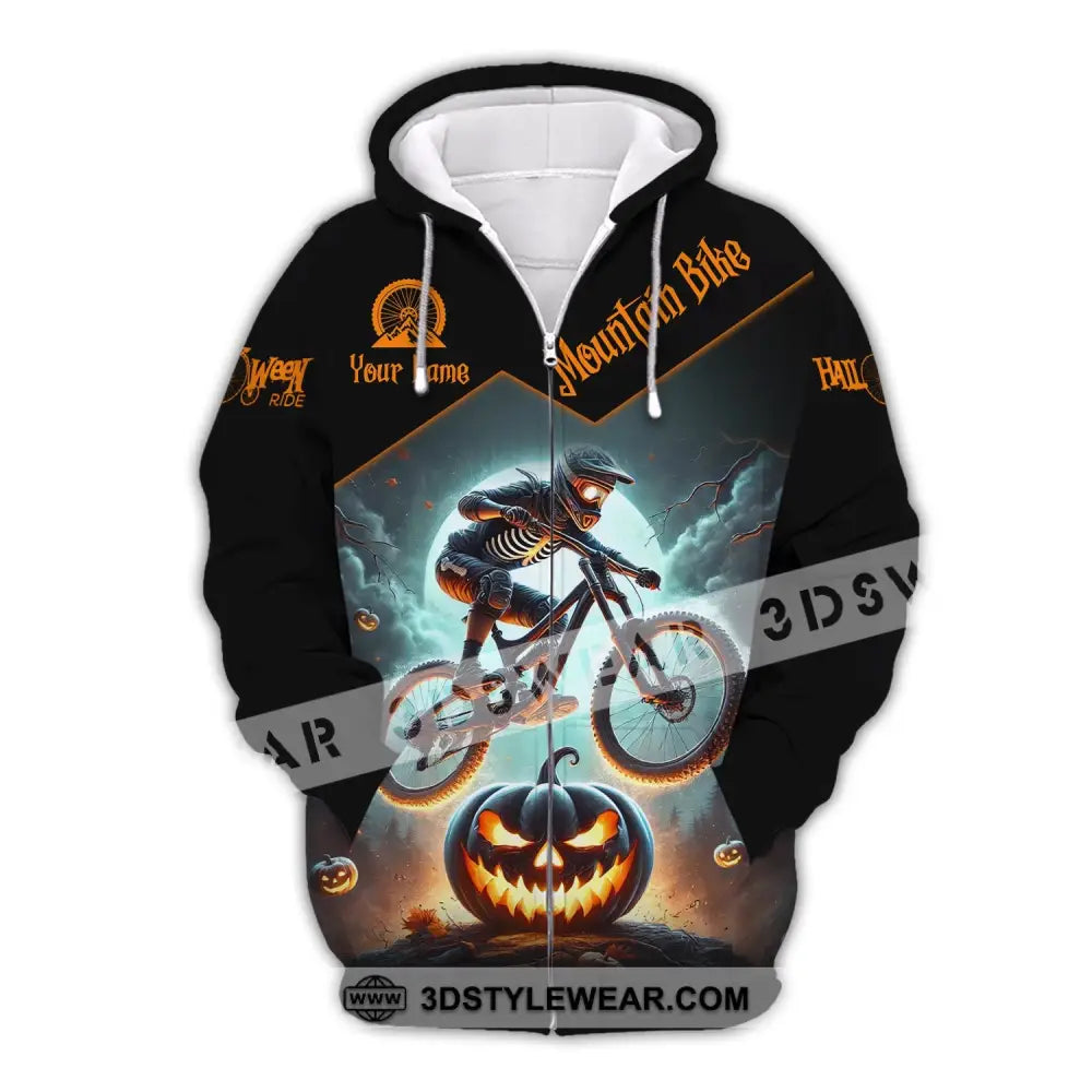 Man Shirt Custom Name Halloween Mountain Bike Lover T-Shirt Zipper Hoodie / S T-Shirt