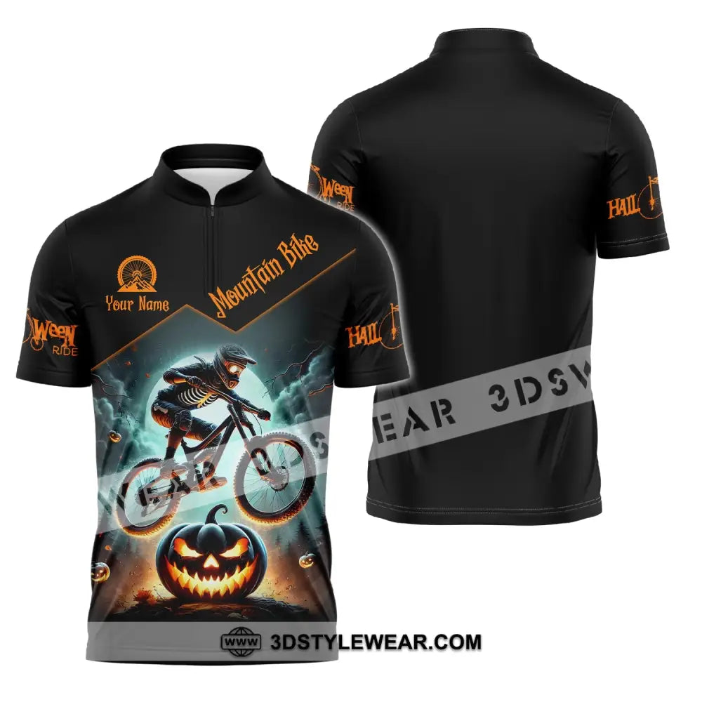 Man Shirt Custom Name Halloween Mountain Bike Lover T-Shirt Zipper Polo / S T-Shirt