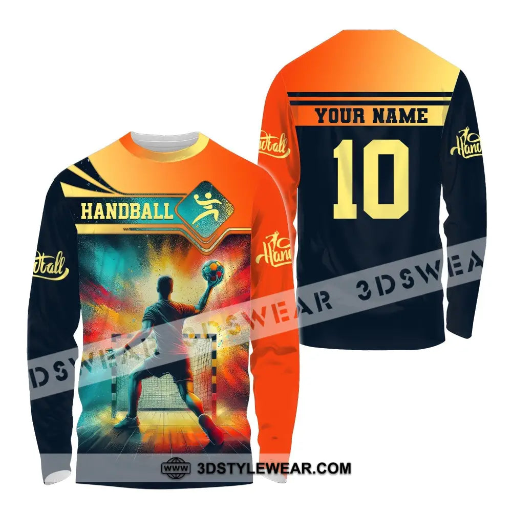 Man Shirt Custom Name Handball T-Shirt Hoodie For Players Long Sleeve / S