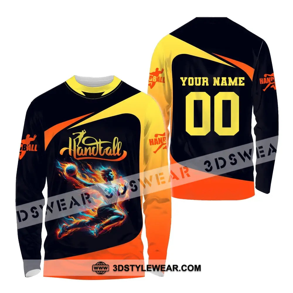 Man Shirt Custom Name Handball T-Shirt Hoodie For Players Long Sleeve / S