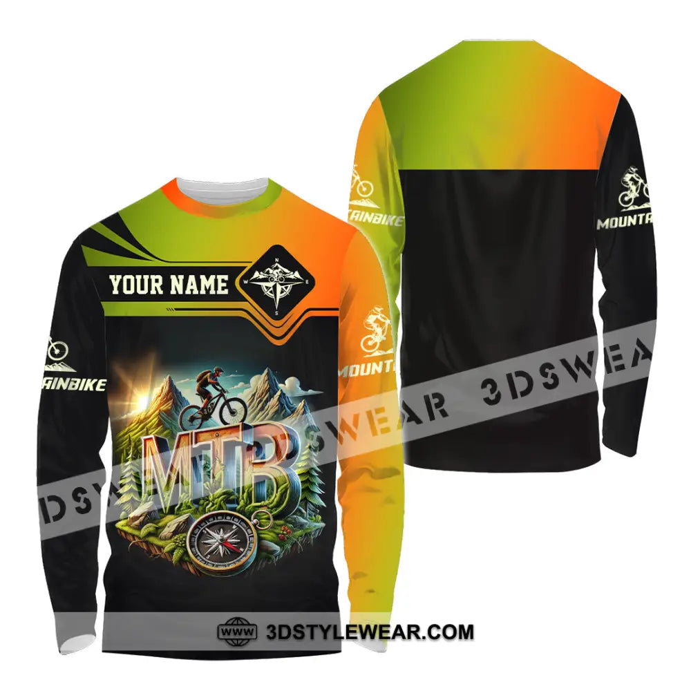 Man Shirt Custom Name Mountain Bike Lover Hoodie Polo Long Sleeve / S T-Shirt