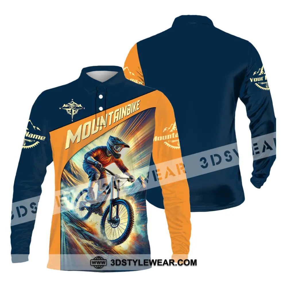 Man Shirt Custom Name Mountain Bike Lover Hoodie Polo Long Sleeve / S T-Shirt