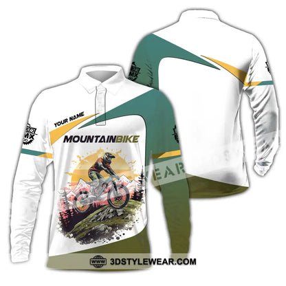 Man Shirt Custom Name Mountain Bike Lover T-Shirt Long Sleeve Polo / S T-Shirt