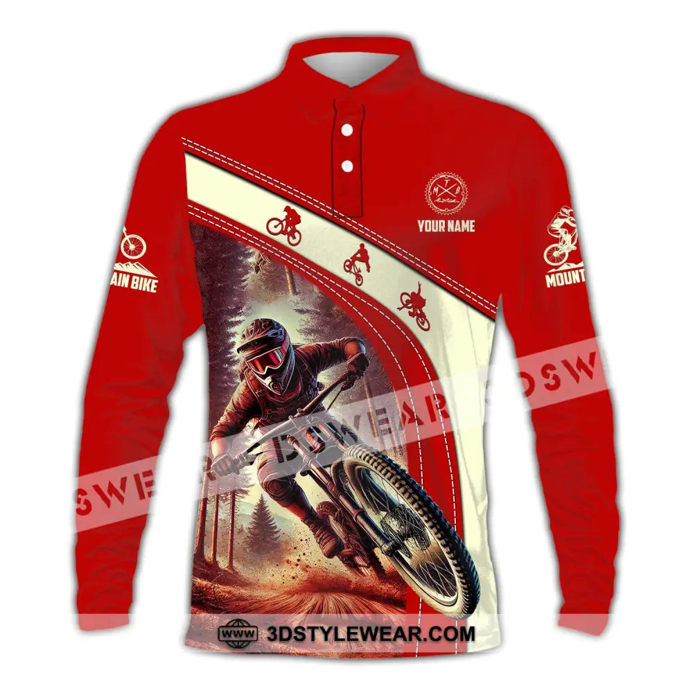 Man Shirt Custom Name Mountain Bike Polo Long Sleeve Gift / S T-Shirt