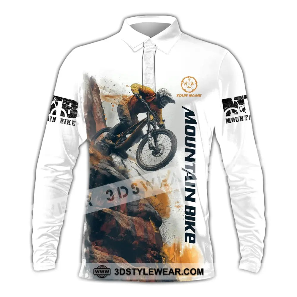 Man Shirt Custom Name Mountain Bike Polo Long Sleeve Gift / S T-Shirt