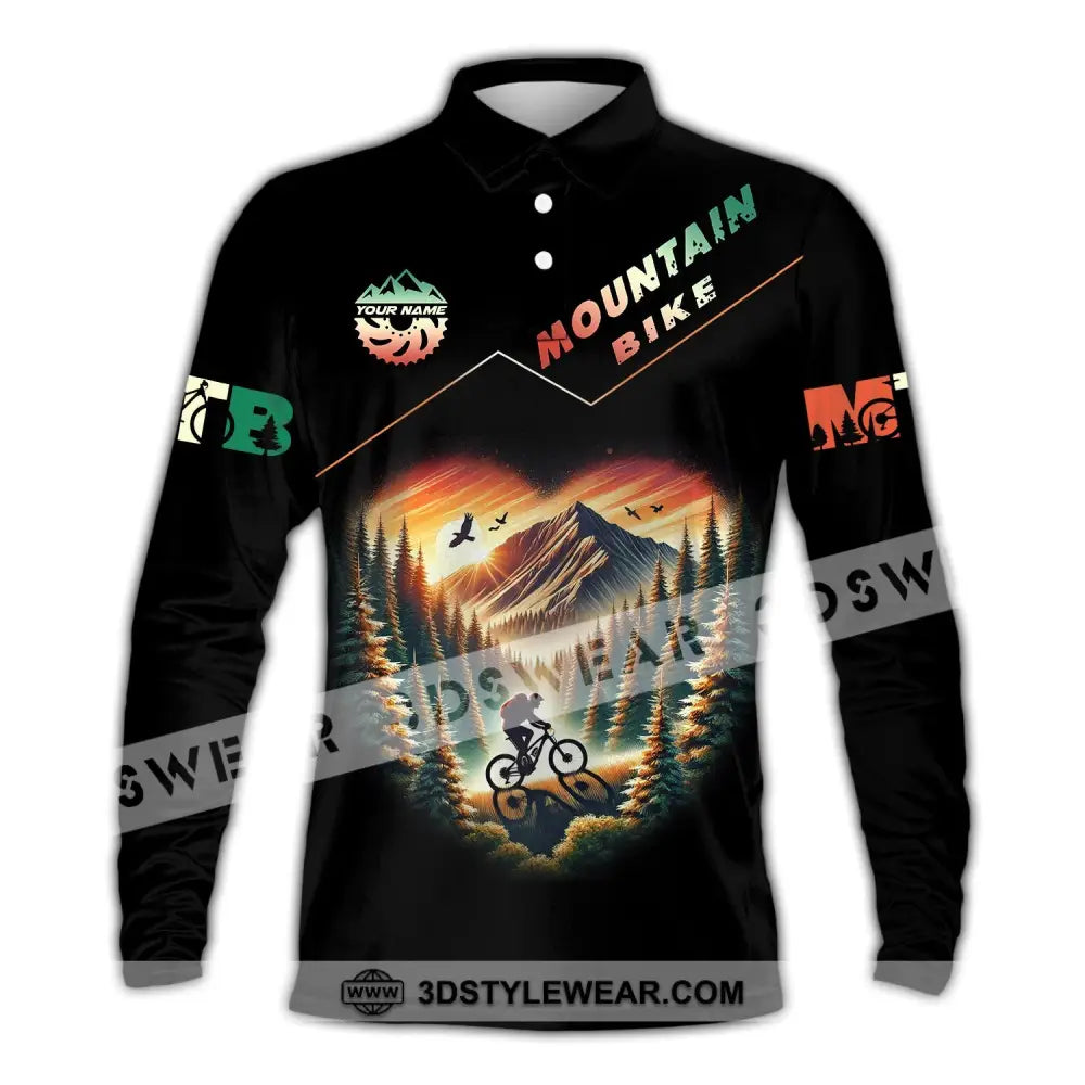 Man Shirt Custom Name Mountain Bike Polo Long Sleeve Gift / S T-Shirt