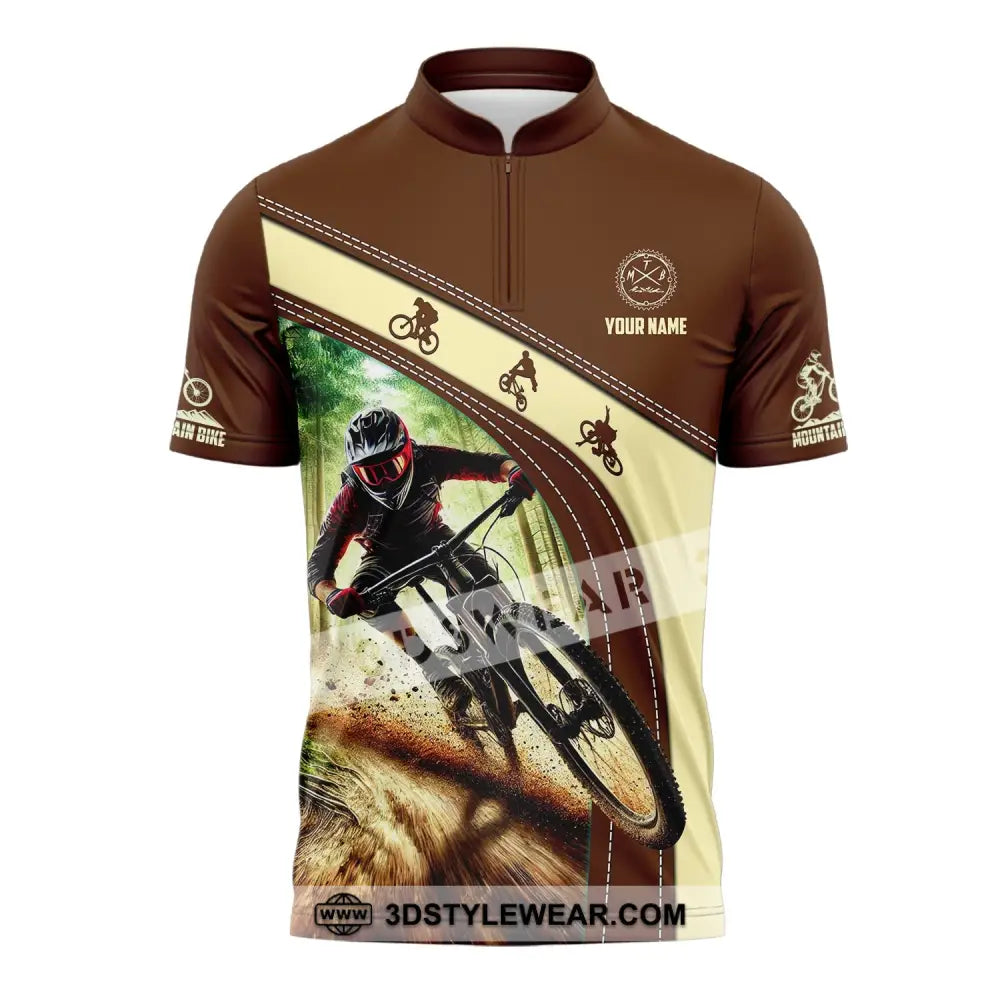 Man Shirt Custom Name Mountain Bike Polo Long Sleeve Gift Zipper / S T-Shirt