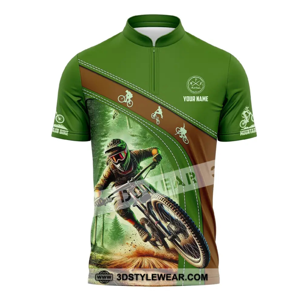 Man Shirt Custom Name Mountain Bike Polo Long Sleeve Gift Zipper / S T-Shirt