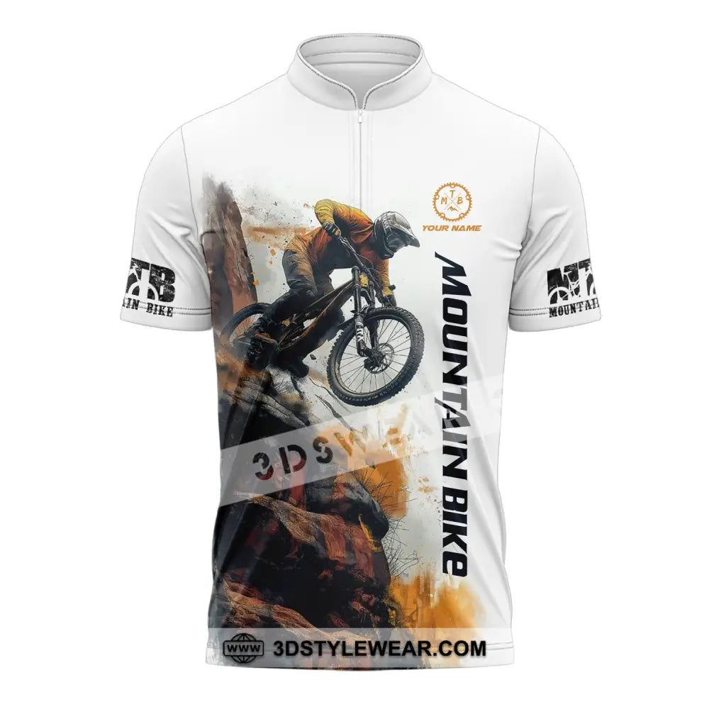 Man Shirt Custom Name Mountain Bike Polo Long Sleeve Gift Zipper / S T-Shirt