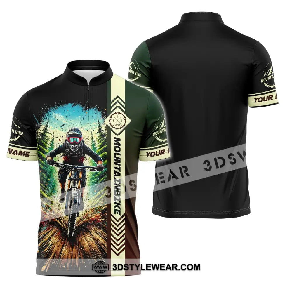 Man Shirt Custom Name Mountain Bike Polo Long Sleeve Gift Zipper / S T-Shirt