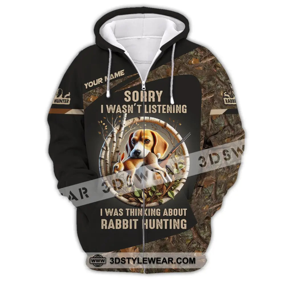 Man Shirt Custom Name Rabbit Hunter Hunting T-Shirt Hoodie Long Sleeve Zipper / S T-Shirt