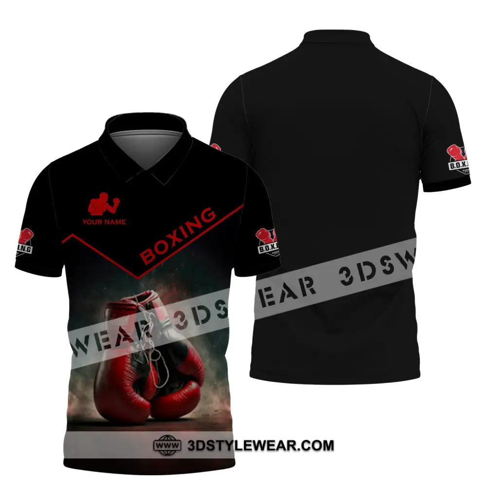 Man Shirt - Custom Name Red Boxing Gloves Polo / S T-Shirt