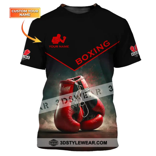 Man Shirt - Custom Name Red Boxing Gloves T-Shirt