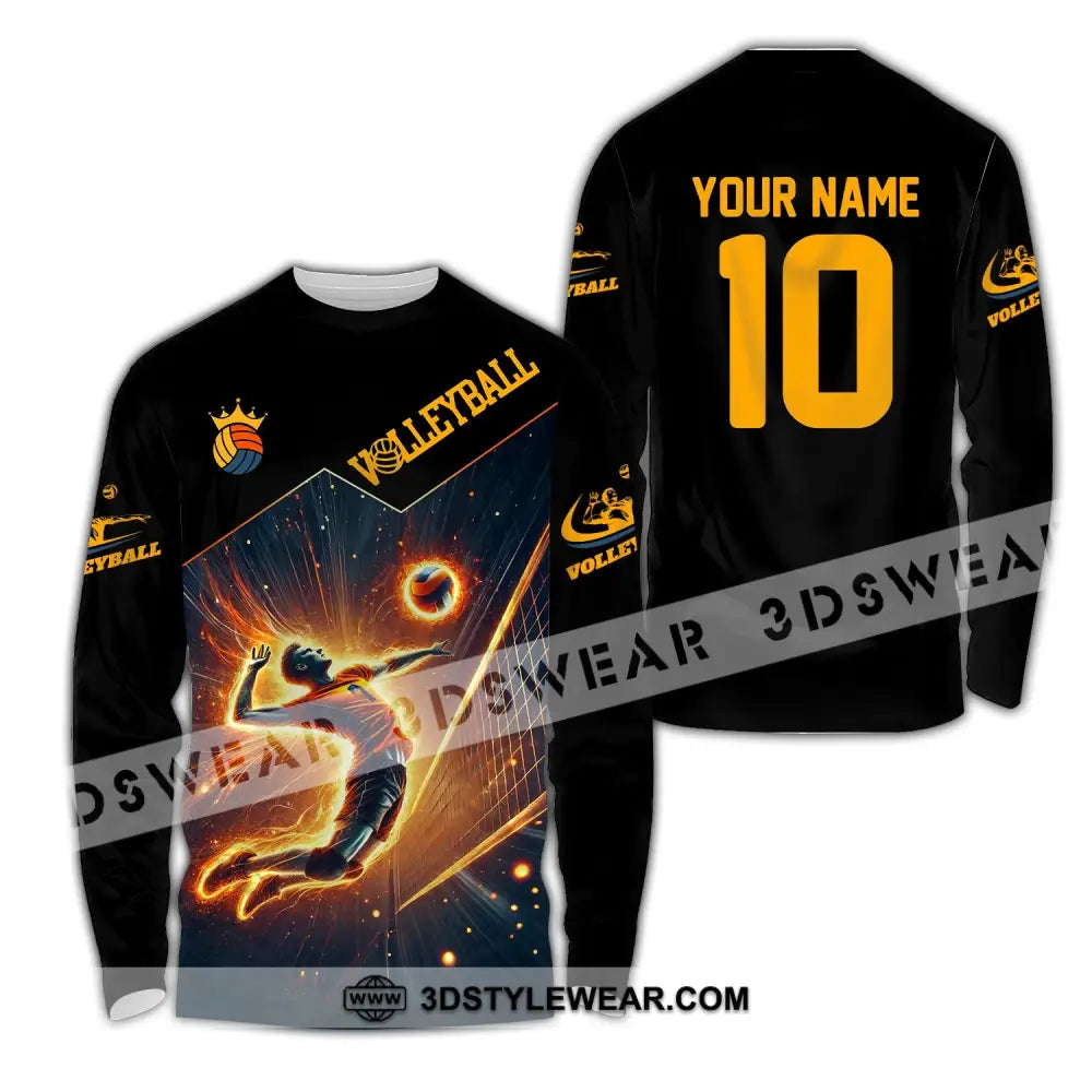 Man Shirt Custom Name Volleyball T-Shirt Hoodie Long Sleeve / S