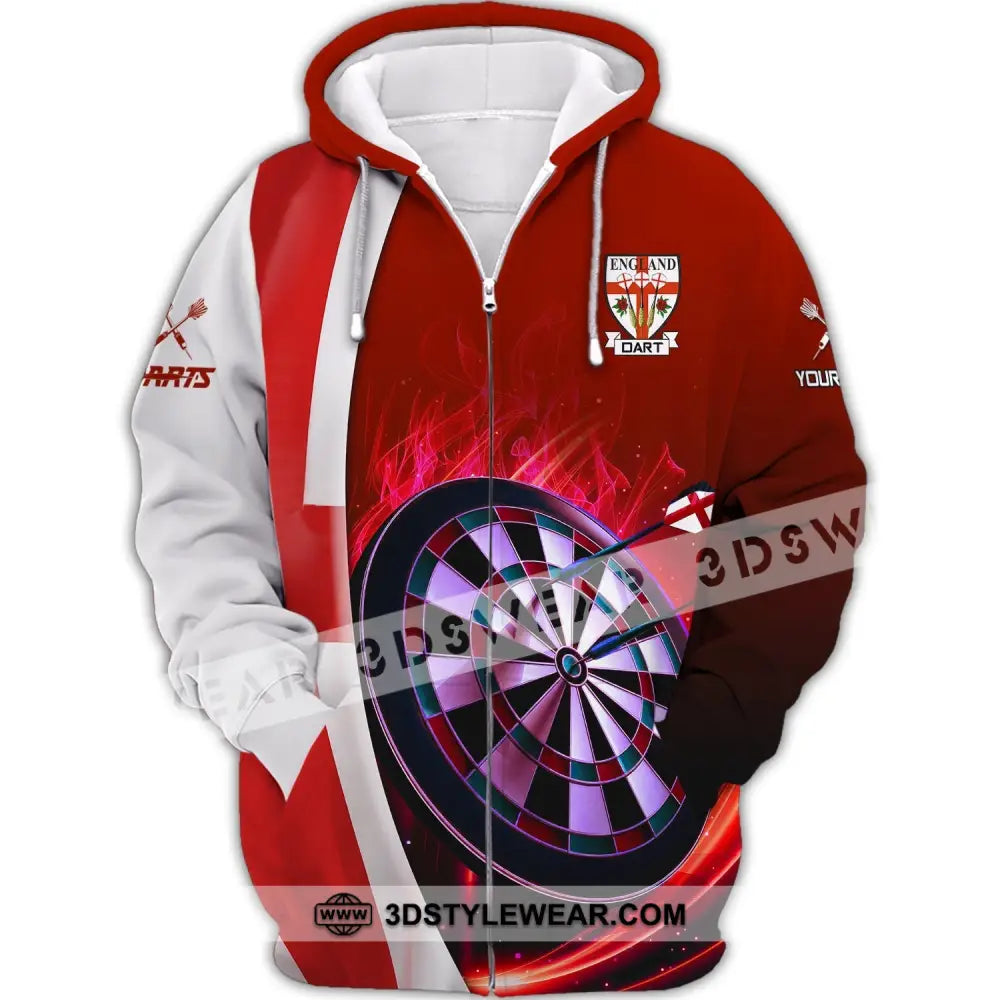 Unisex Shirt Custom Dart England Polo Darts Hoodie Team T-Shirt Gift For Players Zipper / S