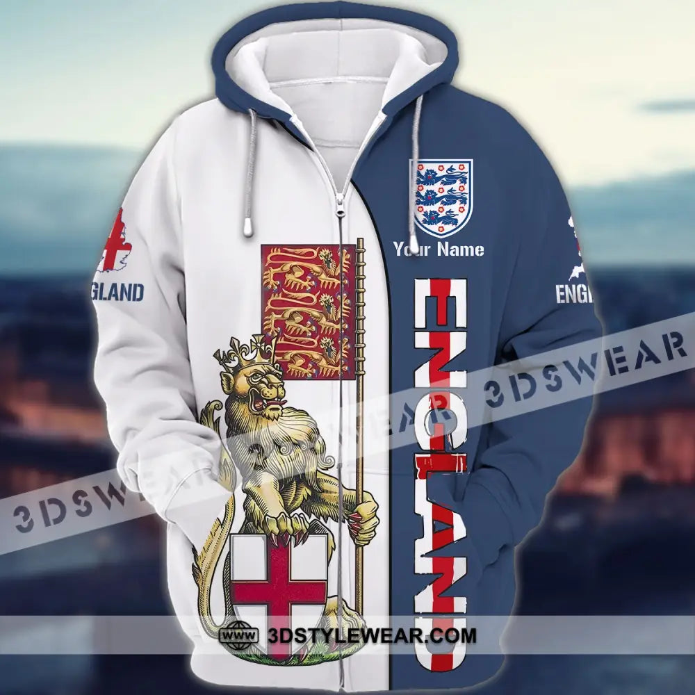 Unisex Shirt - Custom England Football Name T-Shirt Three Lion Zipper Hoodie / S T-Shirt