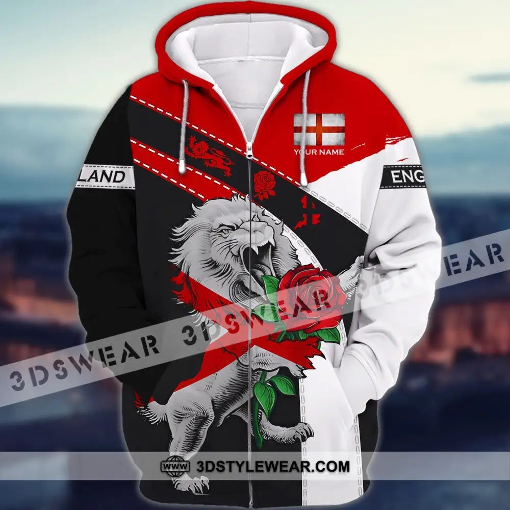 Unisex Shirt - Custom Football Name T-Shirt England Rose Lion Zipper Hoodie / S T-Shirt