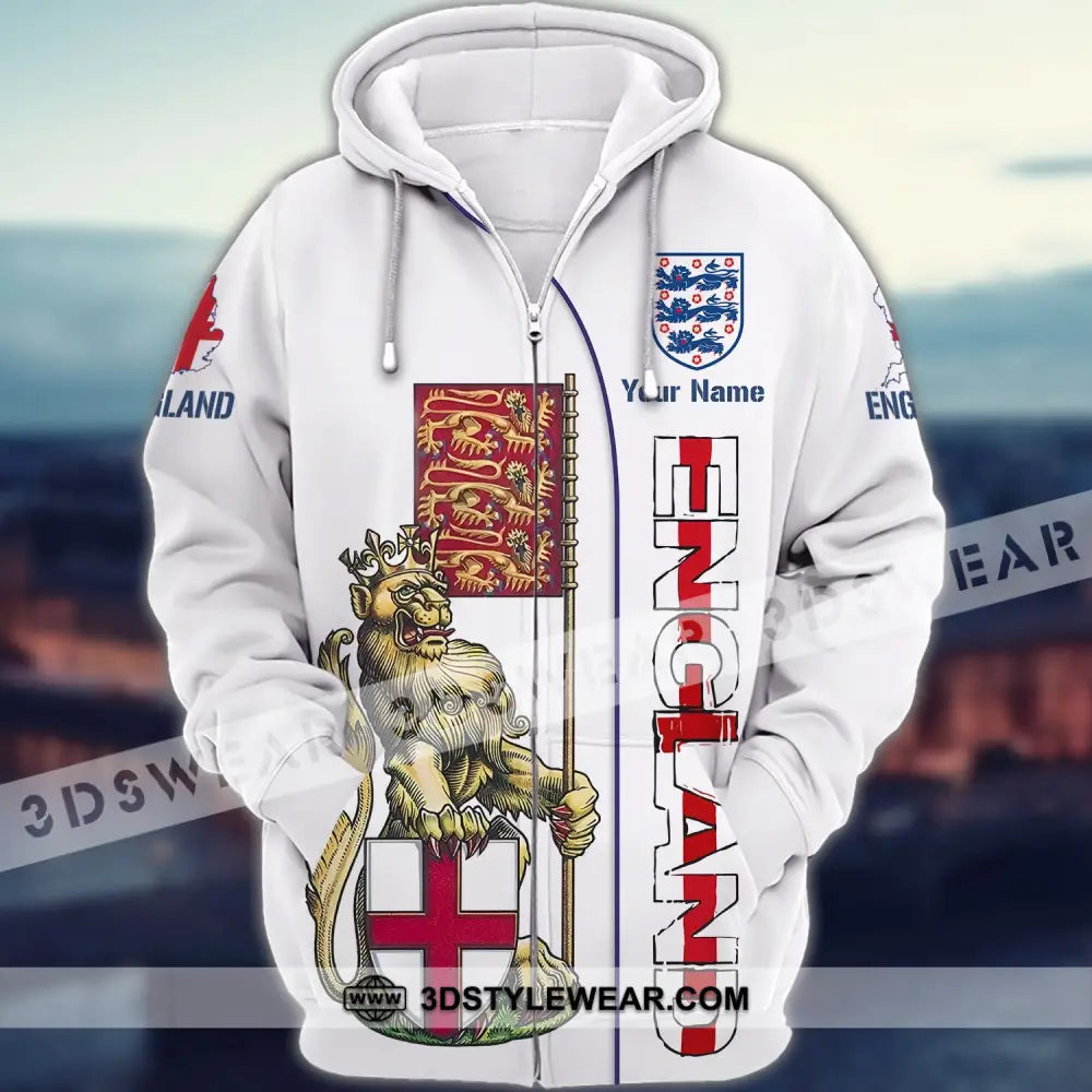 Unisex Shirt - Custom Football Name T-Shirt England The Three Lions Zipper Hoodie / S T-Shirt