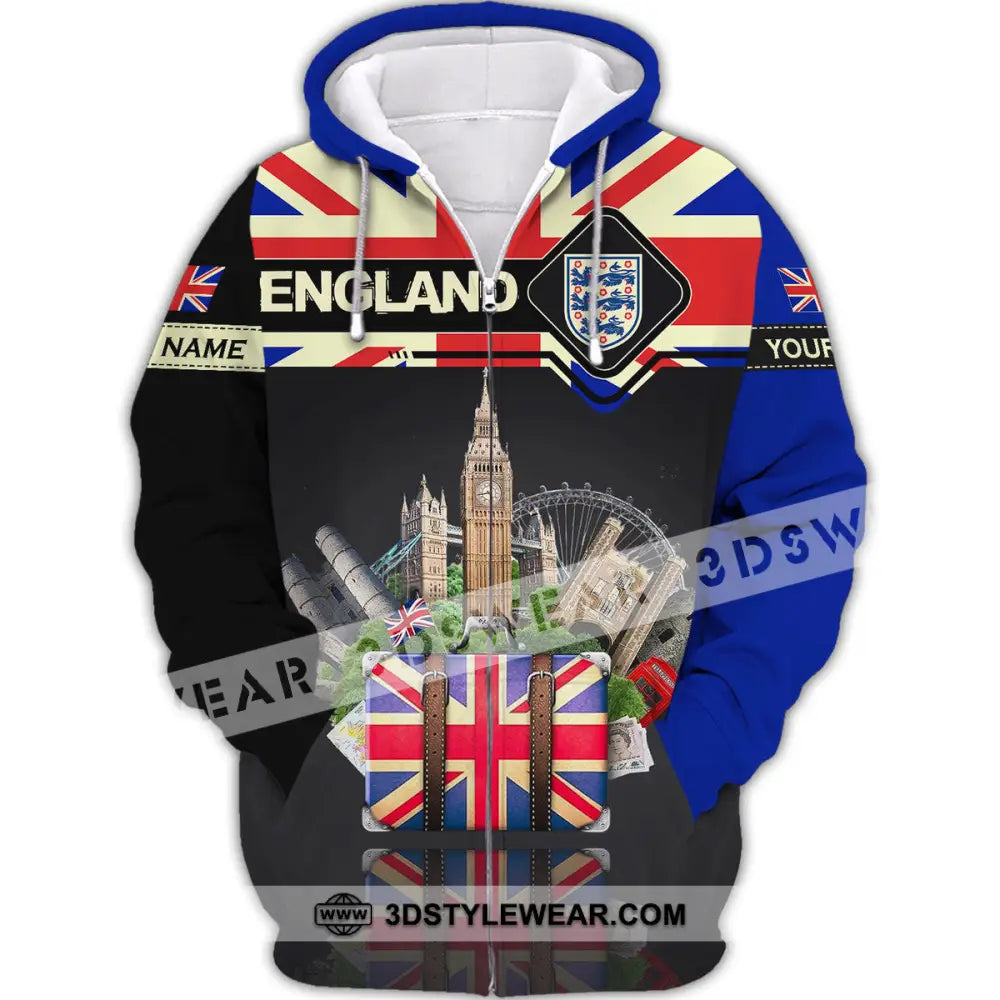 Unisex Shirt - Custom Football Name T-Shirt England Tourist Destinations Zipper Hoodie / S T-Shirt