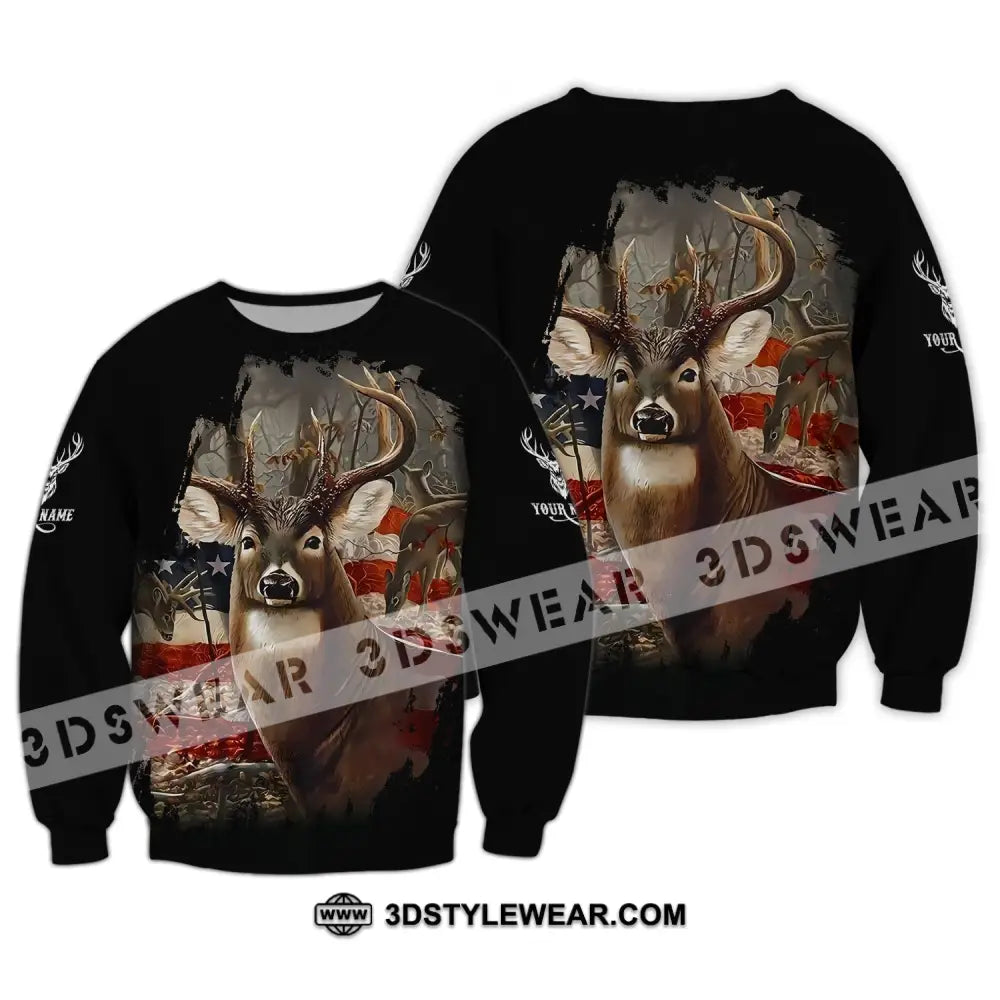 Unisex Shirt - Custom Name 3D Shirt - America Deer Long Sleeve / S T-shirt